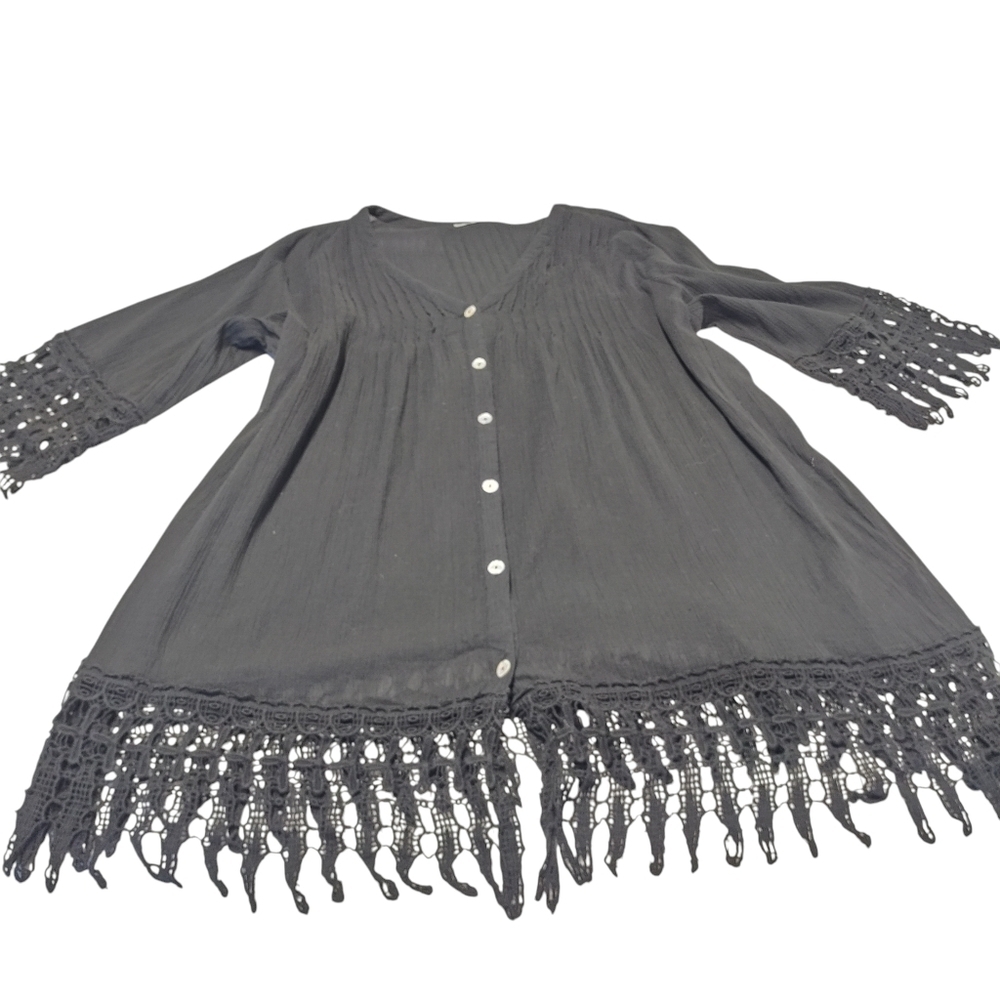 swimsuitsforall Women's Plus Size Crochet Trim Cover Up Black Size Large - Picture 6 of 13
